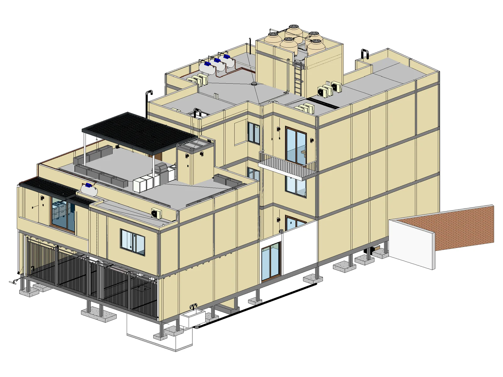 Modelo BIM del edificio completo: arquitectura, azotea y fachadas