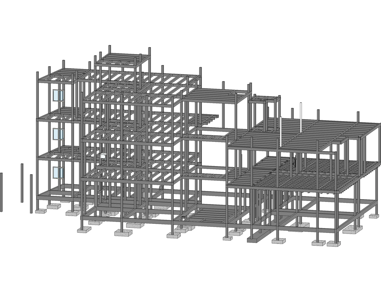 Capa estructural del modelo: marcos de concreto, trabes y cimentación